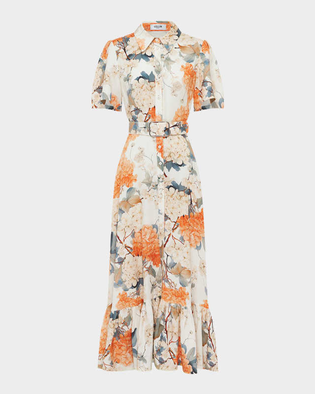 Becca Belted Floral-Print Midi Shirtdress